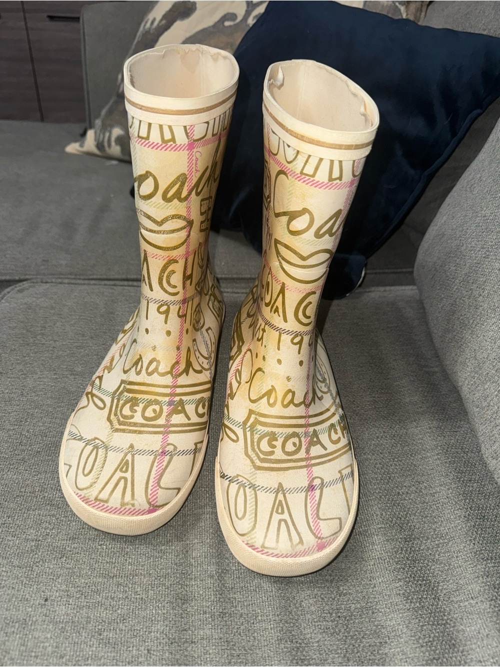 Vintage Coach Cream Logo graffiti Rain Boots